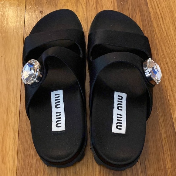Miu Miu Women’s Black Sandals With Rhinestone Detailing Size 36.5 - Picture 3 of 11